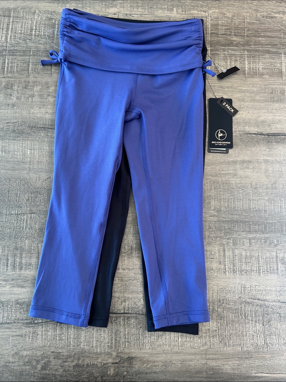 90 Degree By Reflex Girls' Blue Capri Leggings with Side Tie